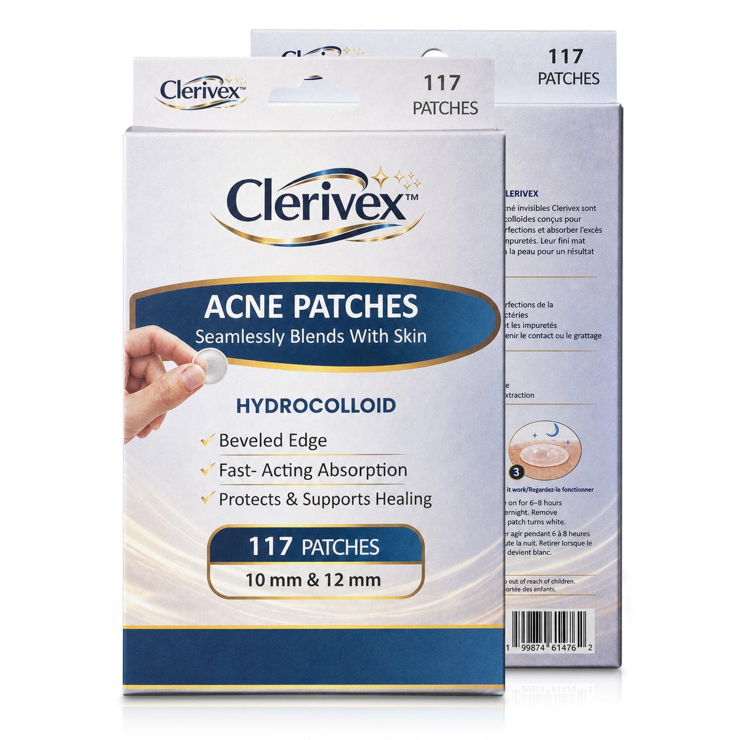 Hydrocolloid Acne Patches Made in Korea, Invisible Matte Finish Pimple Patches, Ultra Thin Beveled Edge, 2 Sizes (117 Count)